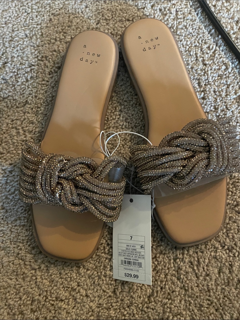 a new day Taupe Beaded Knot Slide Mules